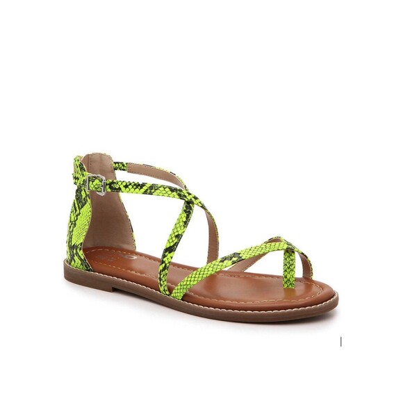 Mix No 6 Highlighter Yellow Snake Print Sandals 10M - Picture 2 of 10
